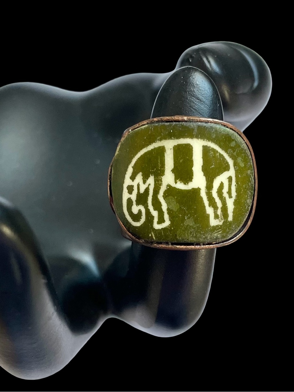 Vintage Mid-Century Elephant Signet Ring With Copper Tone Adjustable Band